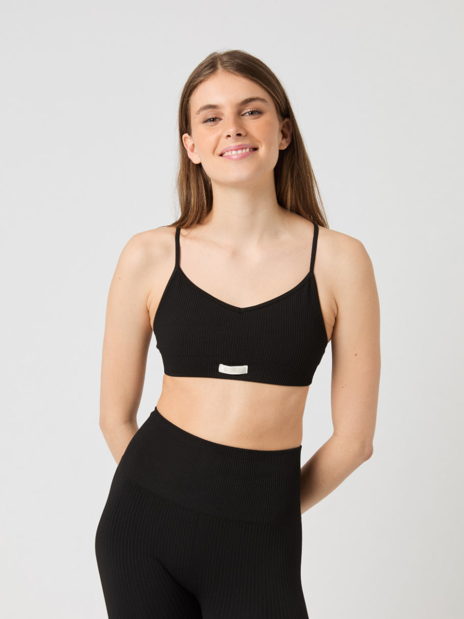 BJÖRN BORG Studio Seamless Ribbed Strap Bra Black Beauty