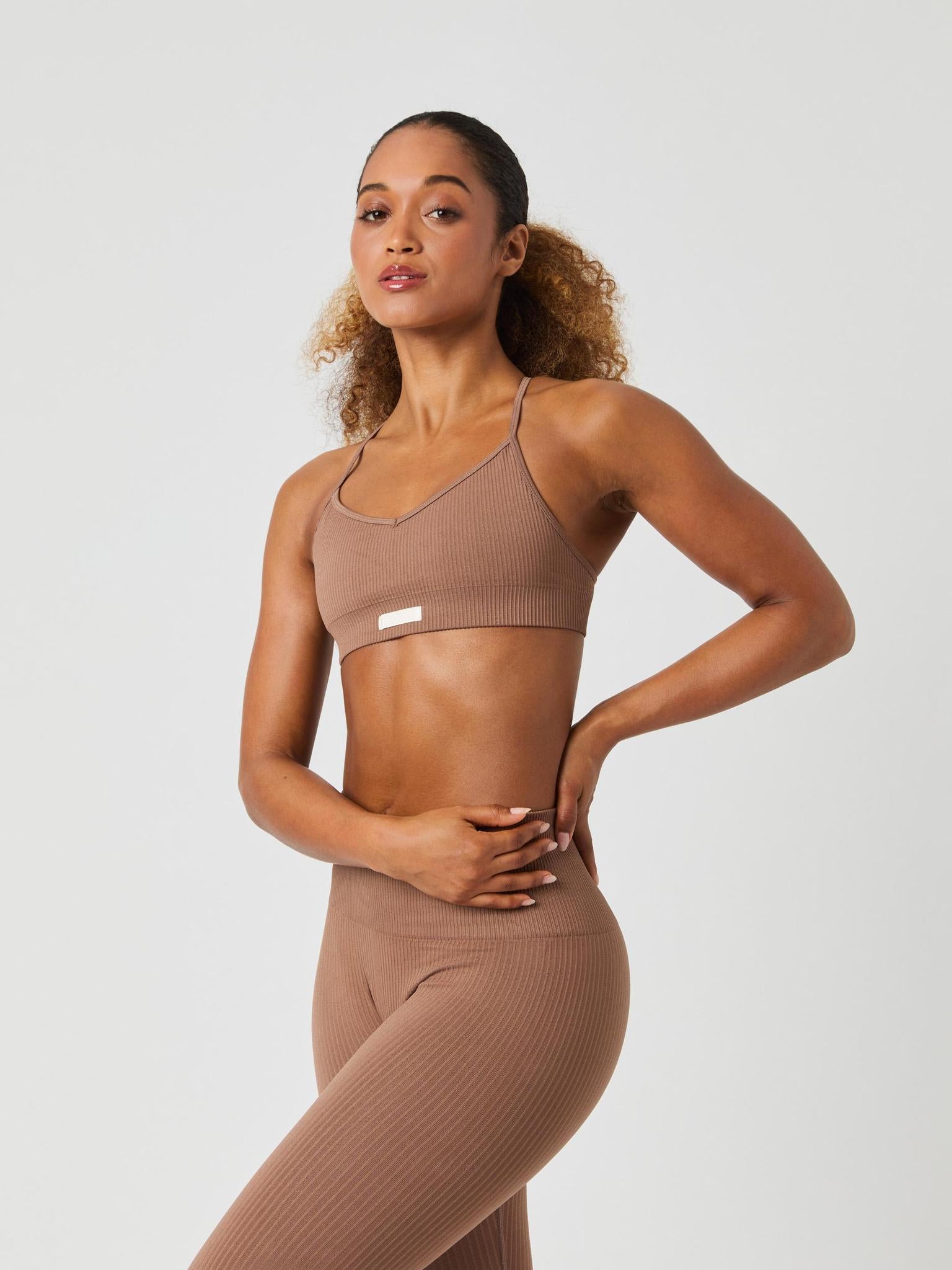 BJÖRN BORG Studio Seamless Ribbed Strap Bra Acorn
