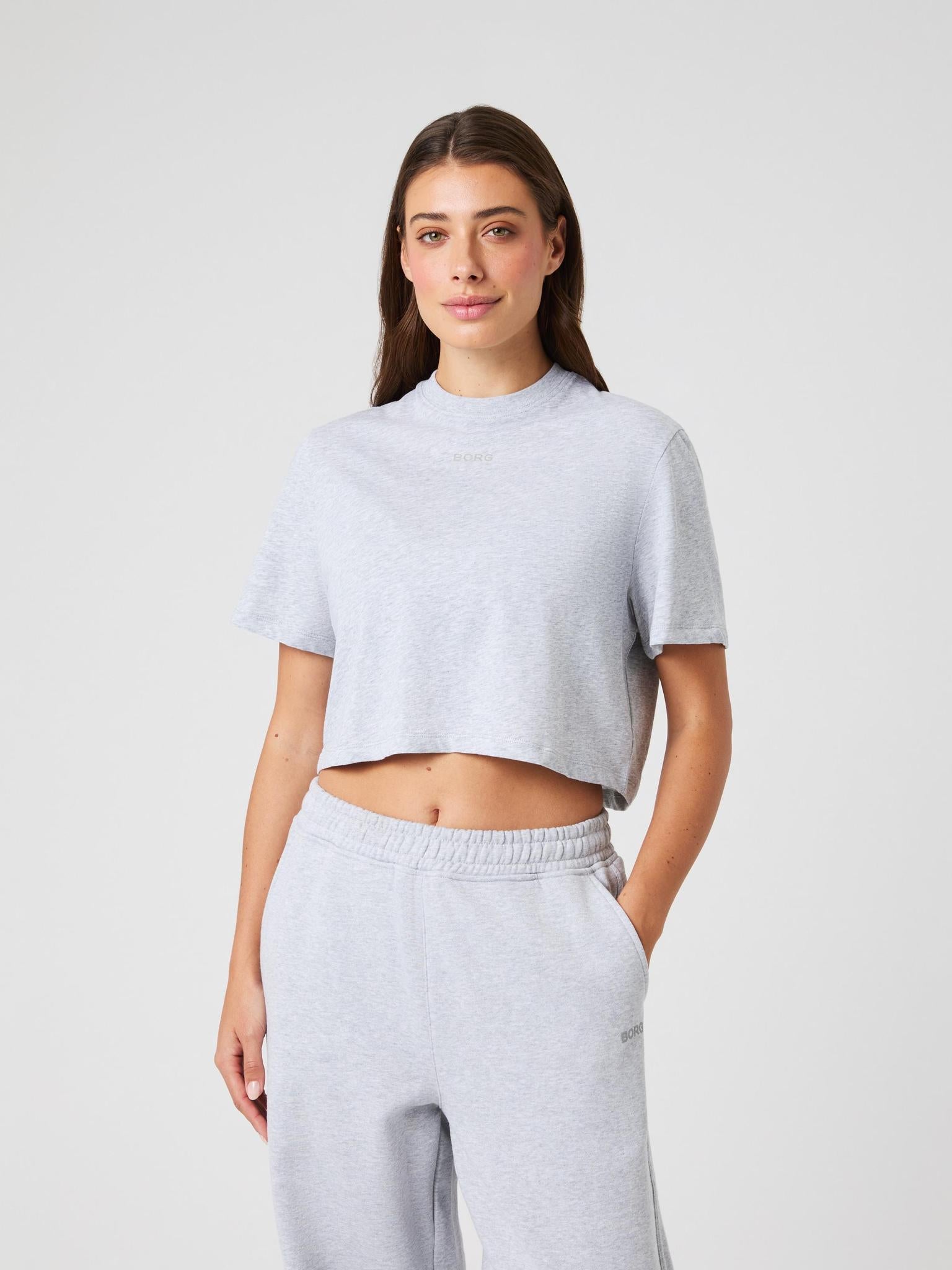 BJÖRN BORG Studio Oversized Cropped T-shirt Light Grey Melange
