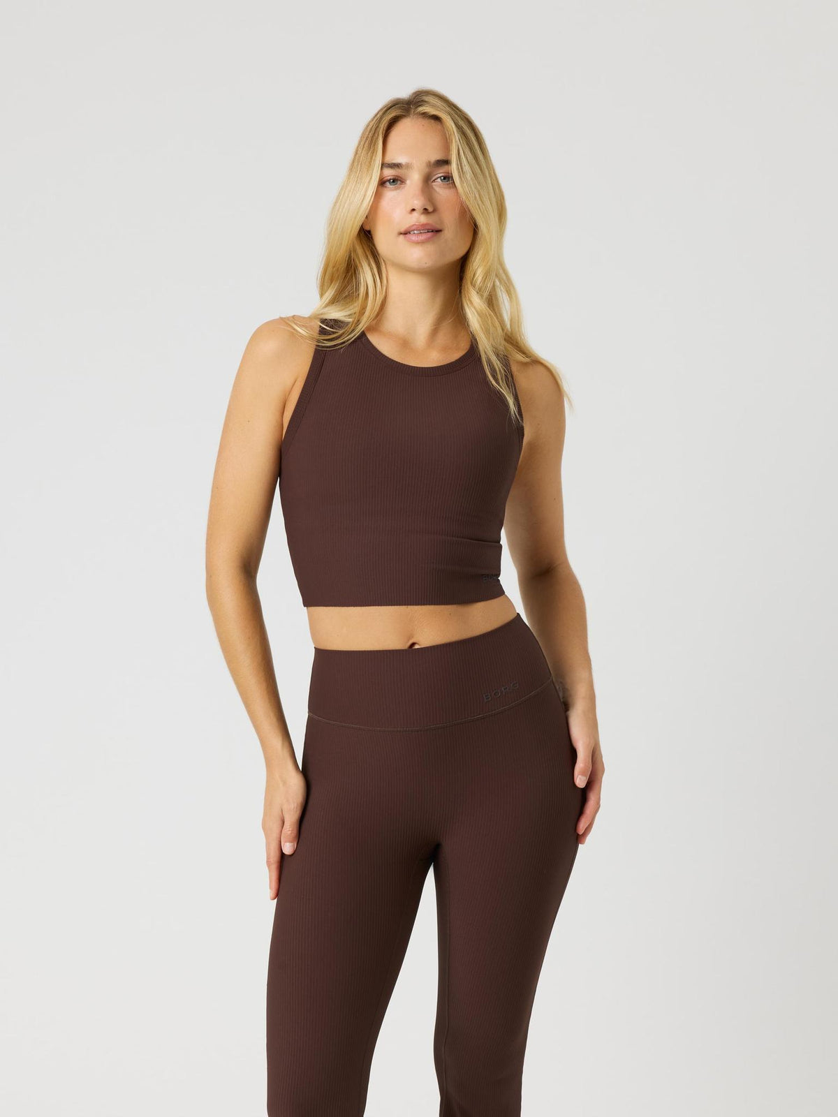BJÖRN BORG Studio Ribbed Cropped Tank Top Coffee Bean