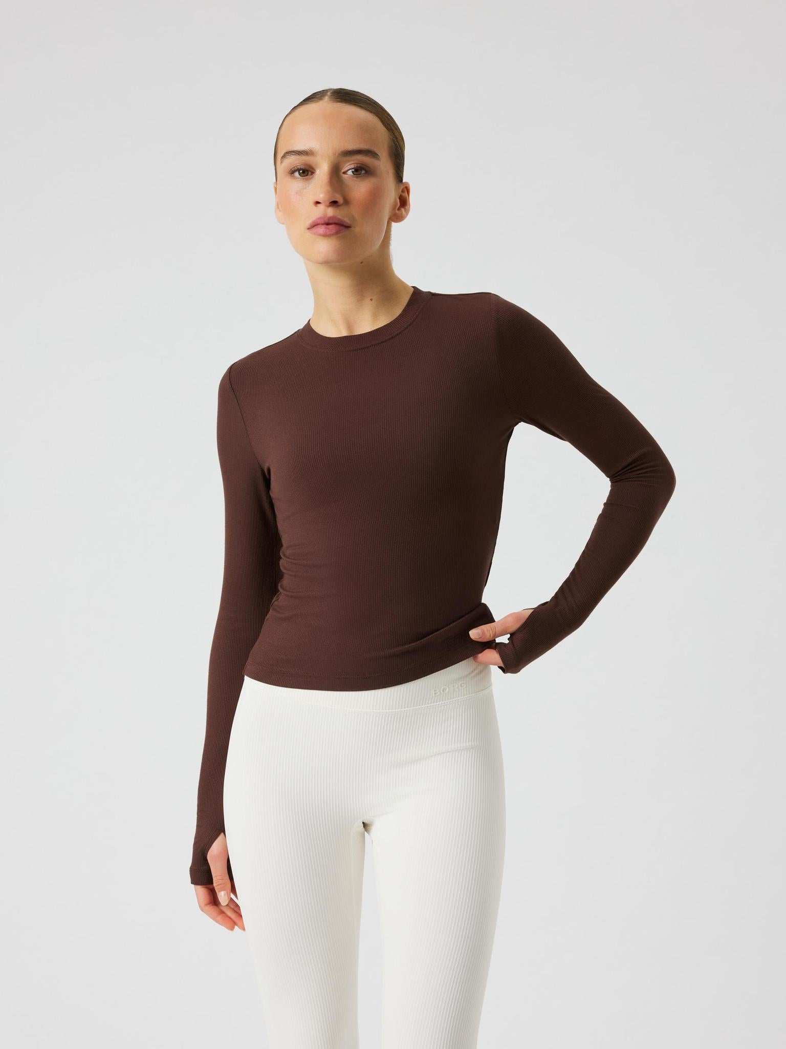 BJÖRN BORG Studio Ribbed Cropped Long Sleeve Coffee Bean