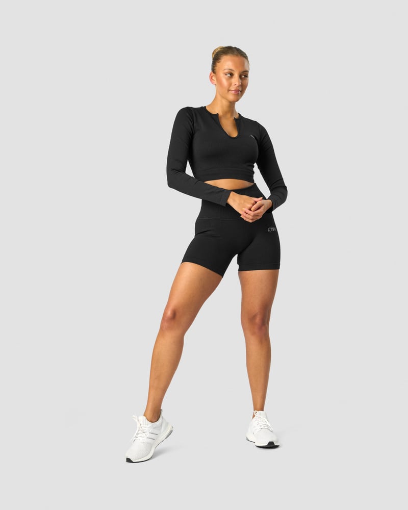 ICIW Ribbed Define Seamless Cropped Long Sleeve Black