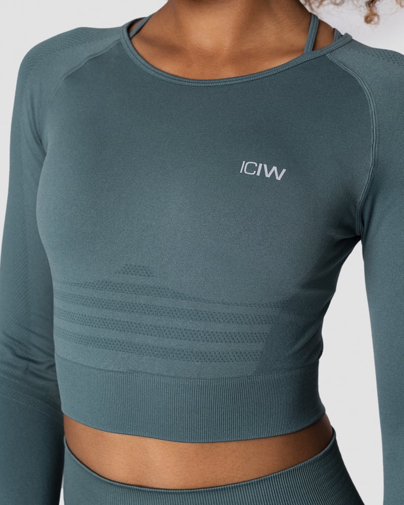 ICIW Define Seamless LS Crop Top Jungle Green Wmn