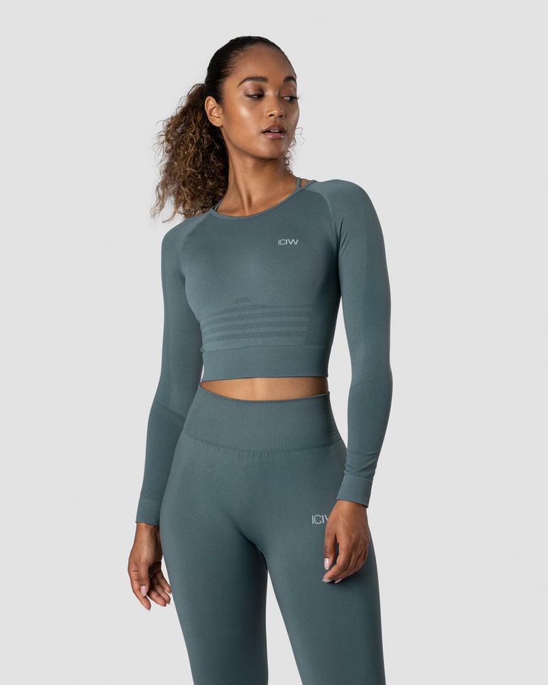 ICIW Define Seamless LS Crop Top Jungle Green Wmn