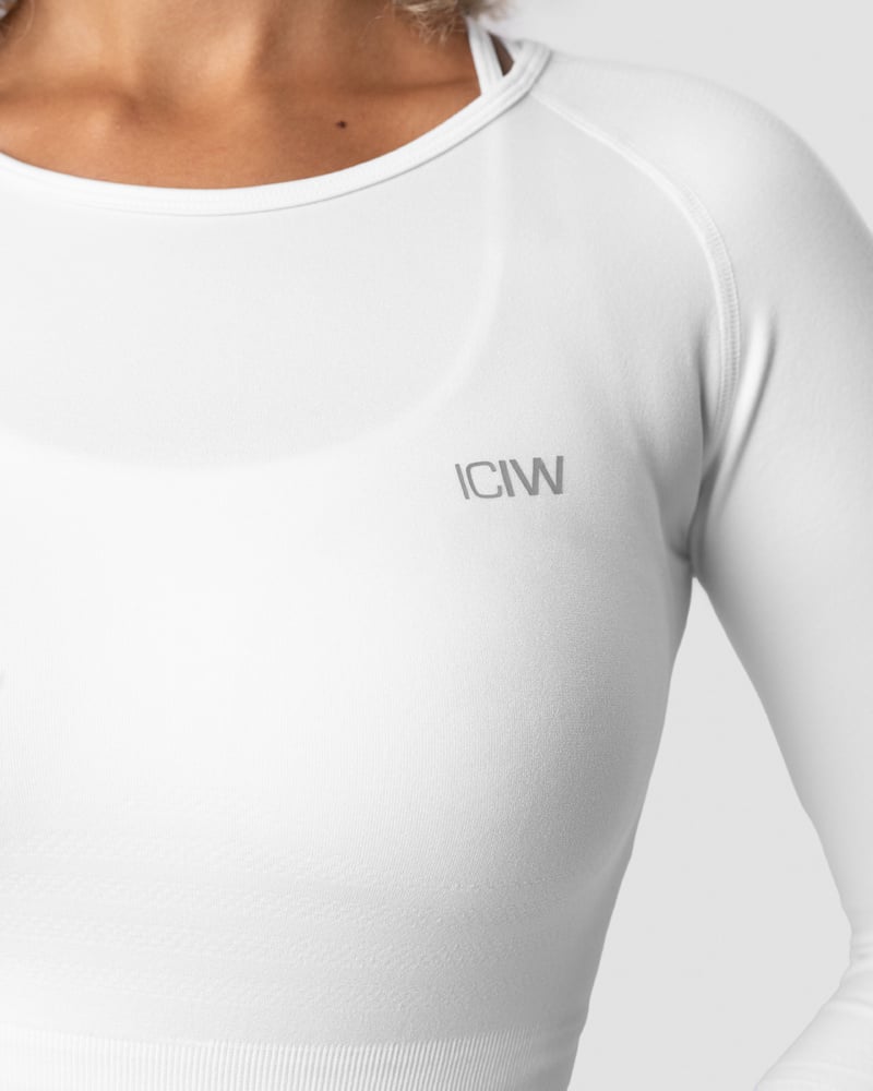 ICIW Define Seamless LS Crop Top White Wmn