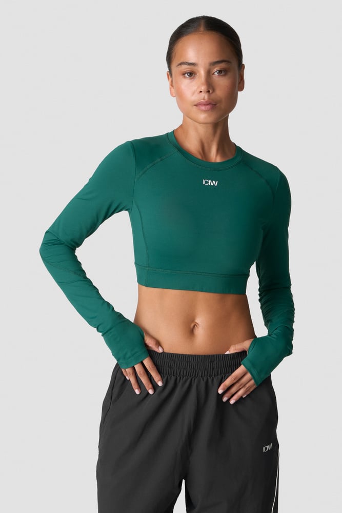 ICIW Contrast Cropped Long Sleeve Deep Emerald