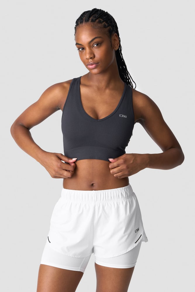 ICIW Ribbed Define Cropped V-neck Tank Dusty Black