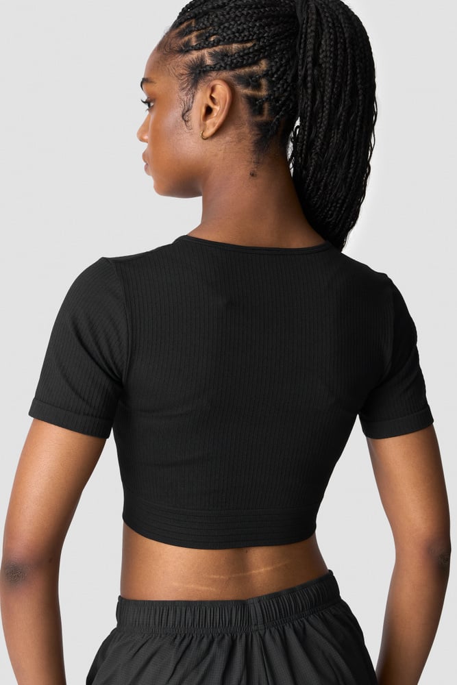 ICIW Ribbed Define Seamless V-neck Cropped T-shirt Black