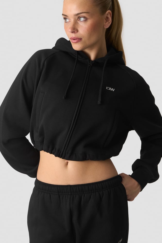 ICIW Everyday Cropped Zipper Hoodie Black
