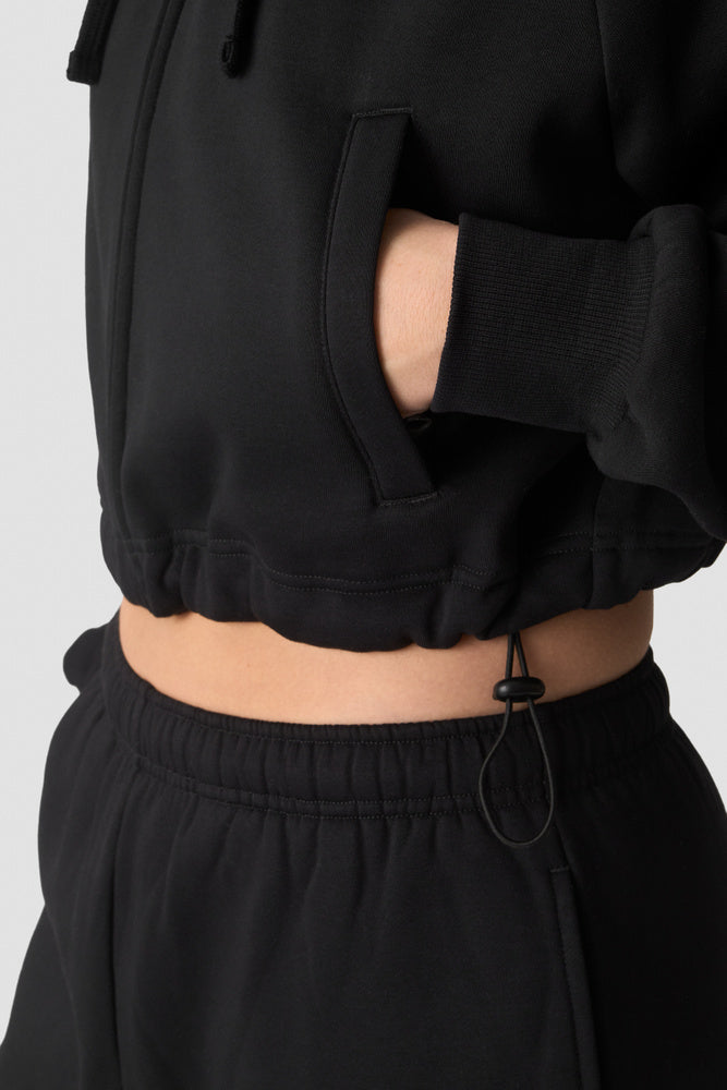 ICIW Everyday Cropped Zipper Hoodie Black