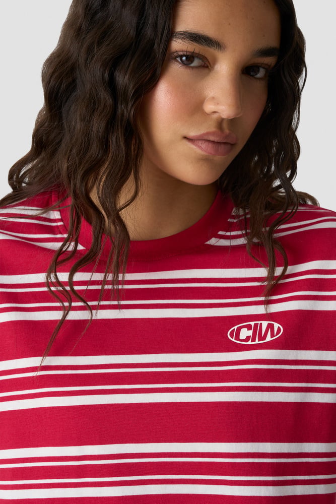 ICIW Everyday Oversized Tee Stripe Bright Red