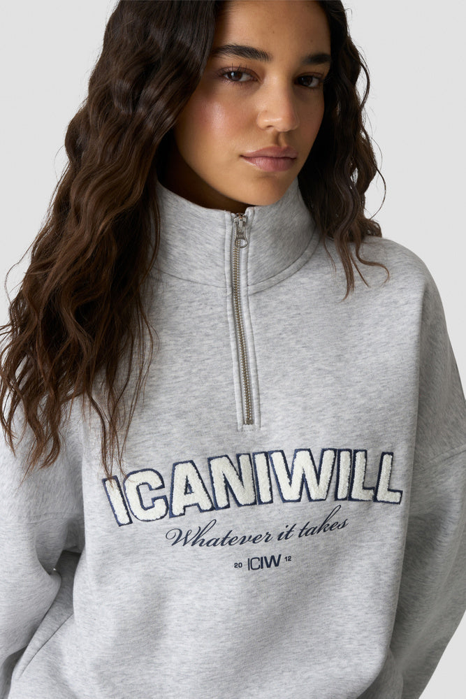 ICIW Everyday 1/4 Zip Sweatshirt Terry Print Light Grey Melange