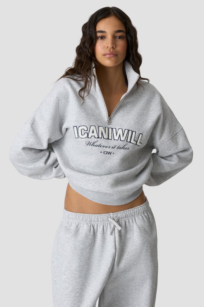 ICIW Everyday 1/4 Zip Sweatshirt Terry Print Light Grey Melange