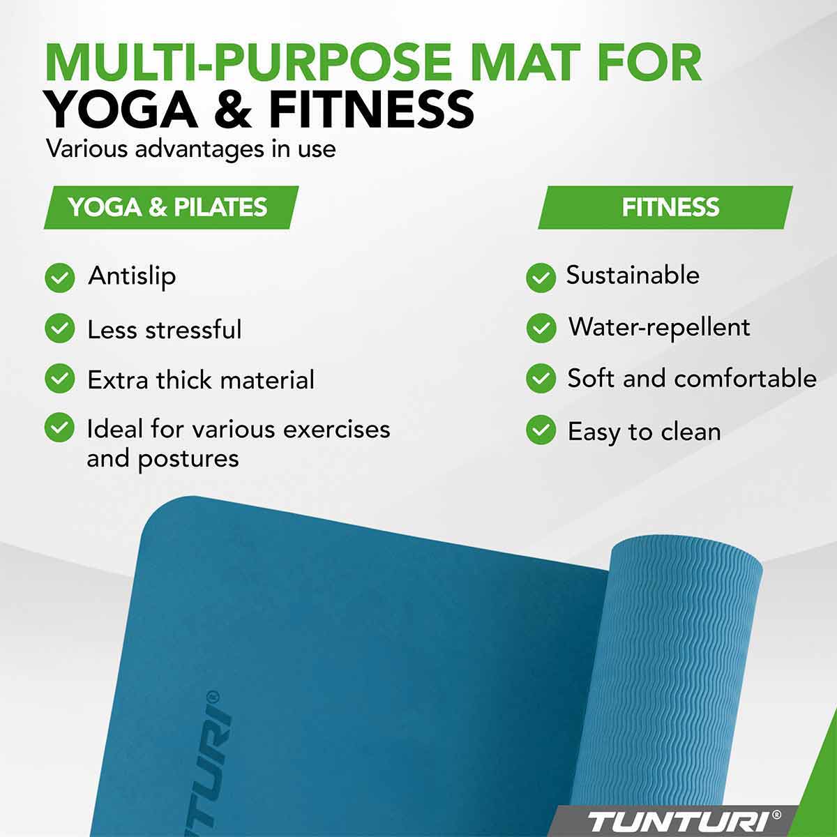 Tunturi Yoga Mat 8MM (Petrol Blue) Blue