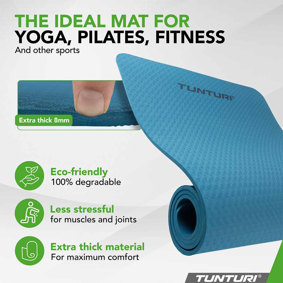 Tunturi Yoga Mat 8MM (Petrol Blue) Blue