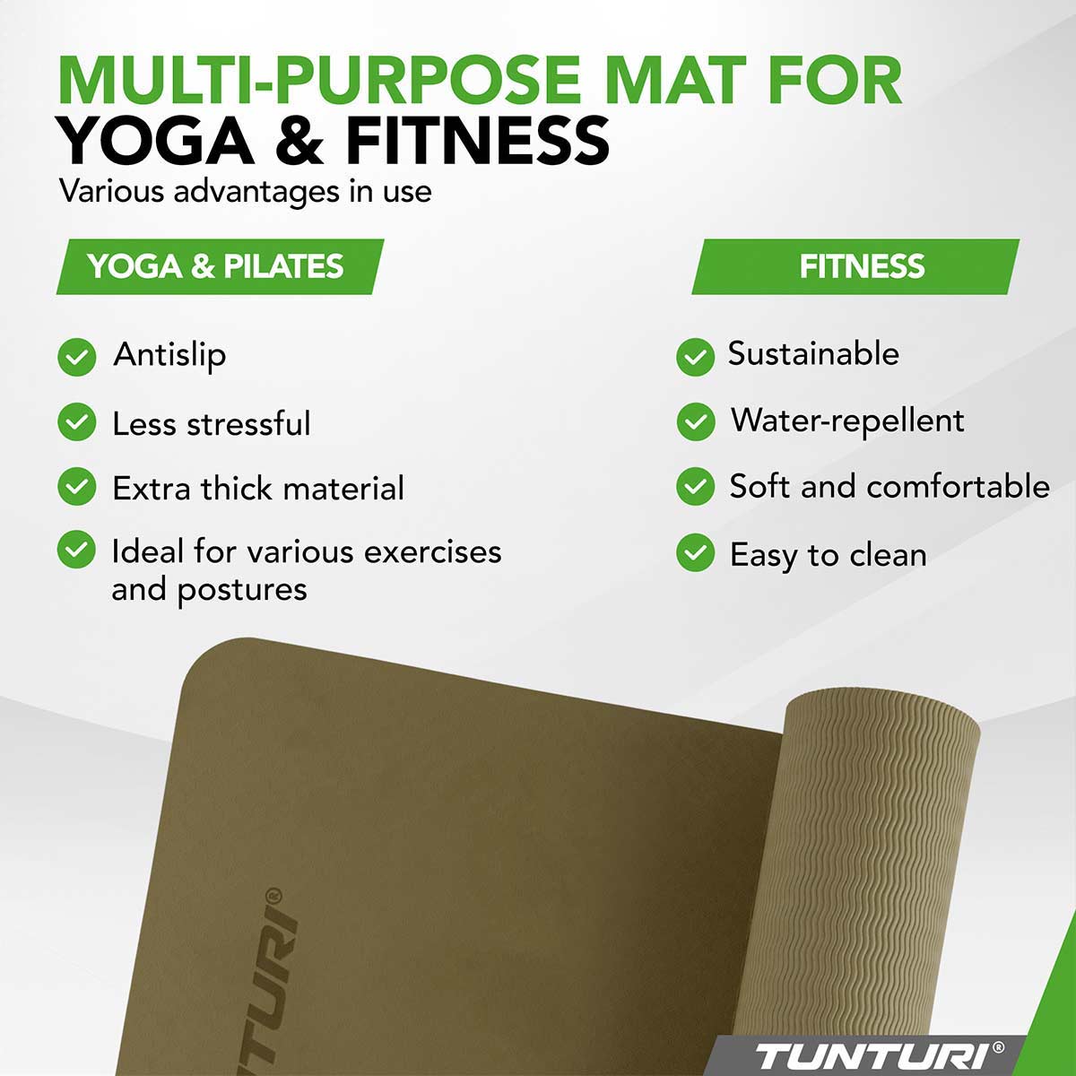 Tunturi Yoga Mat 8MM (Army Green) Army