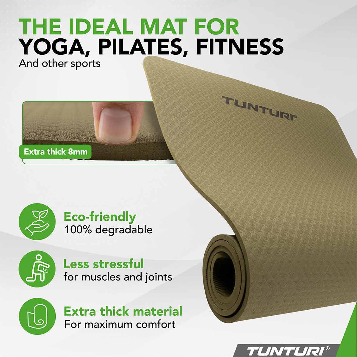 Tunturi Yoga Mat 8MM (Army Green) Army