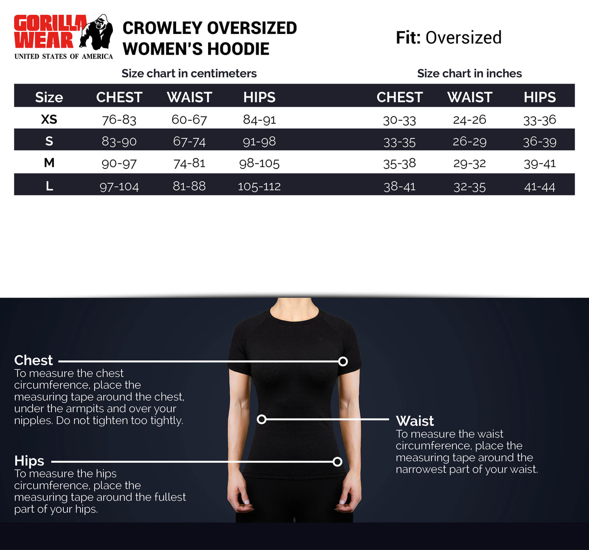 Gorilla Wear Crowley Oversized Women's Hoodie, black