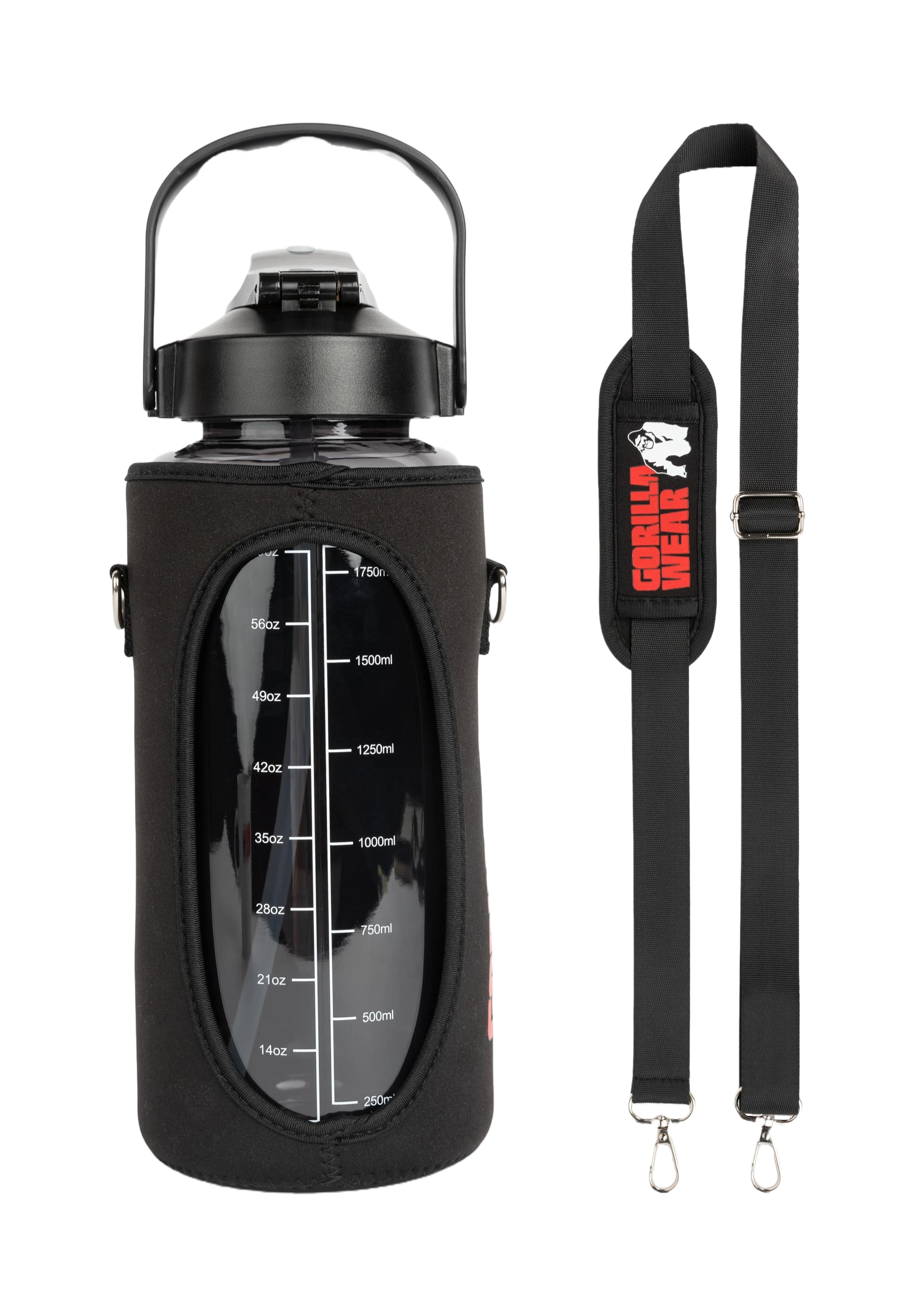 Gorilla Wear Water Bottle With Sleeve 2 L, black