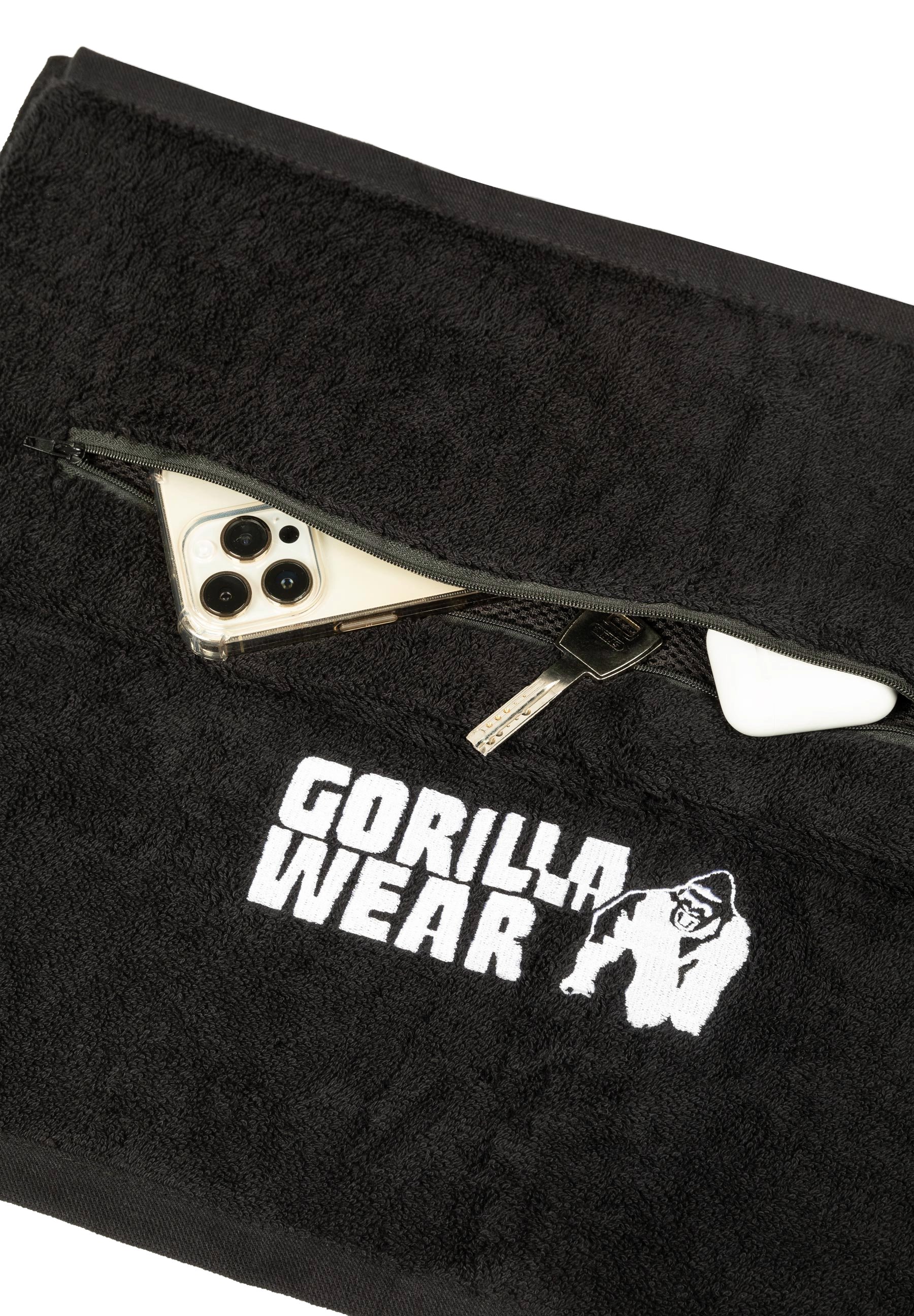 Gorilla Wear Zip Pocket Gym Towel, black
