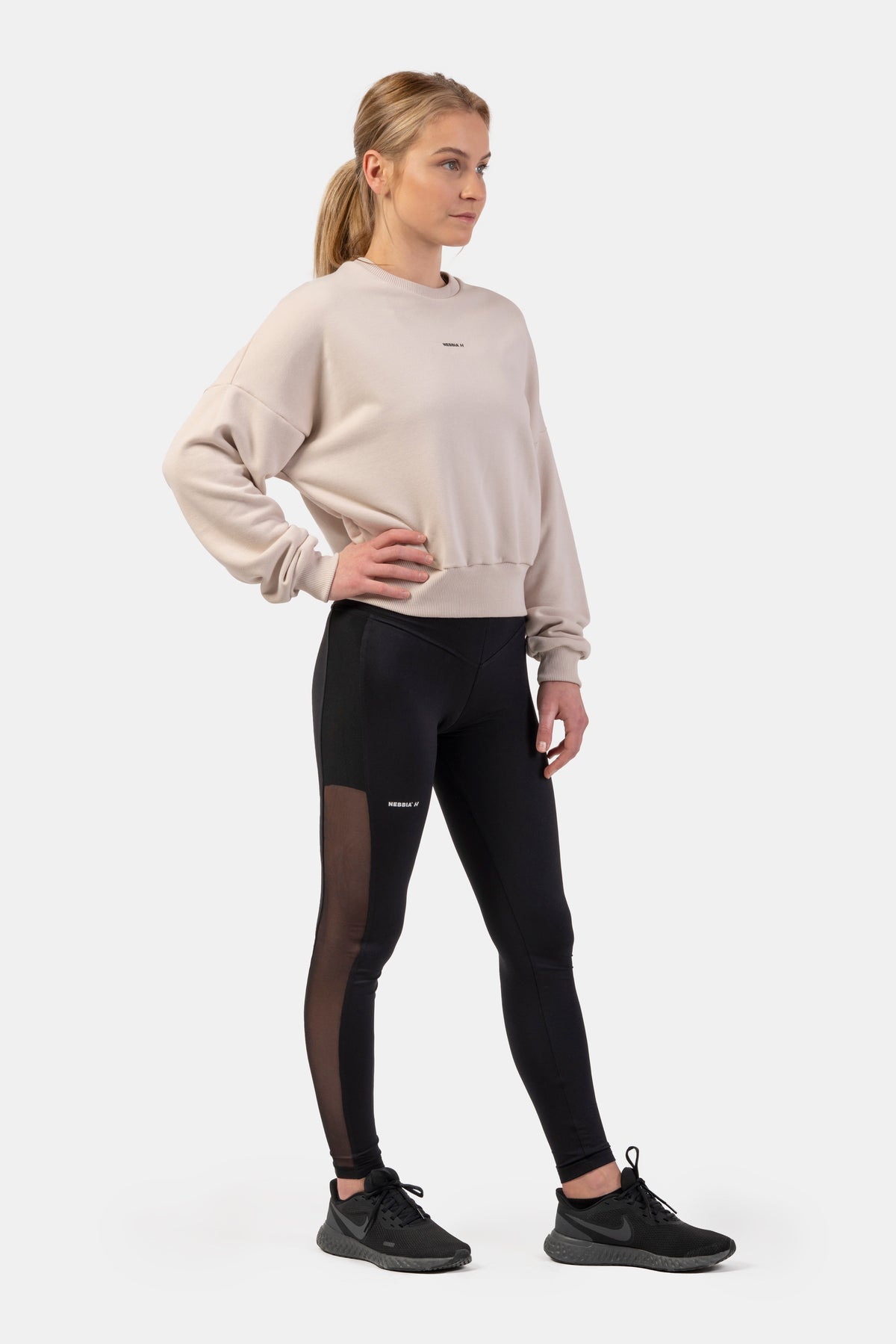 NEBBIA Black Mesh Design Leggings, black
