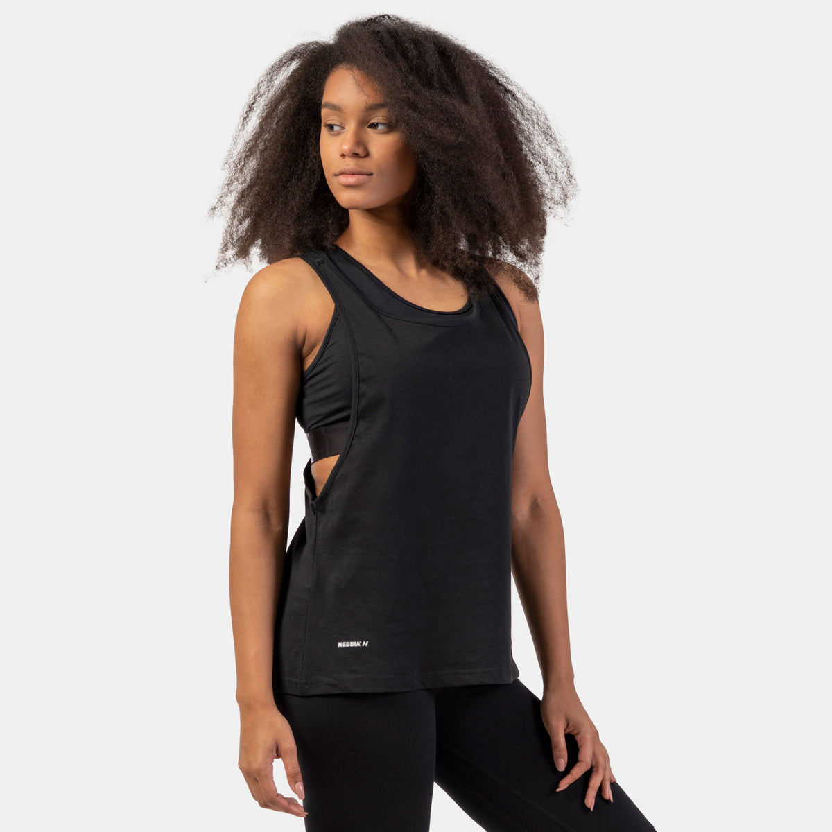 NEBBIA Sleeveless Loose Cross Back Tank Top "Feeling Good", black