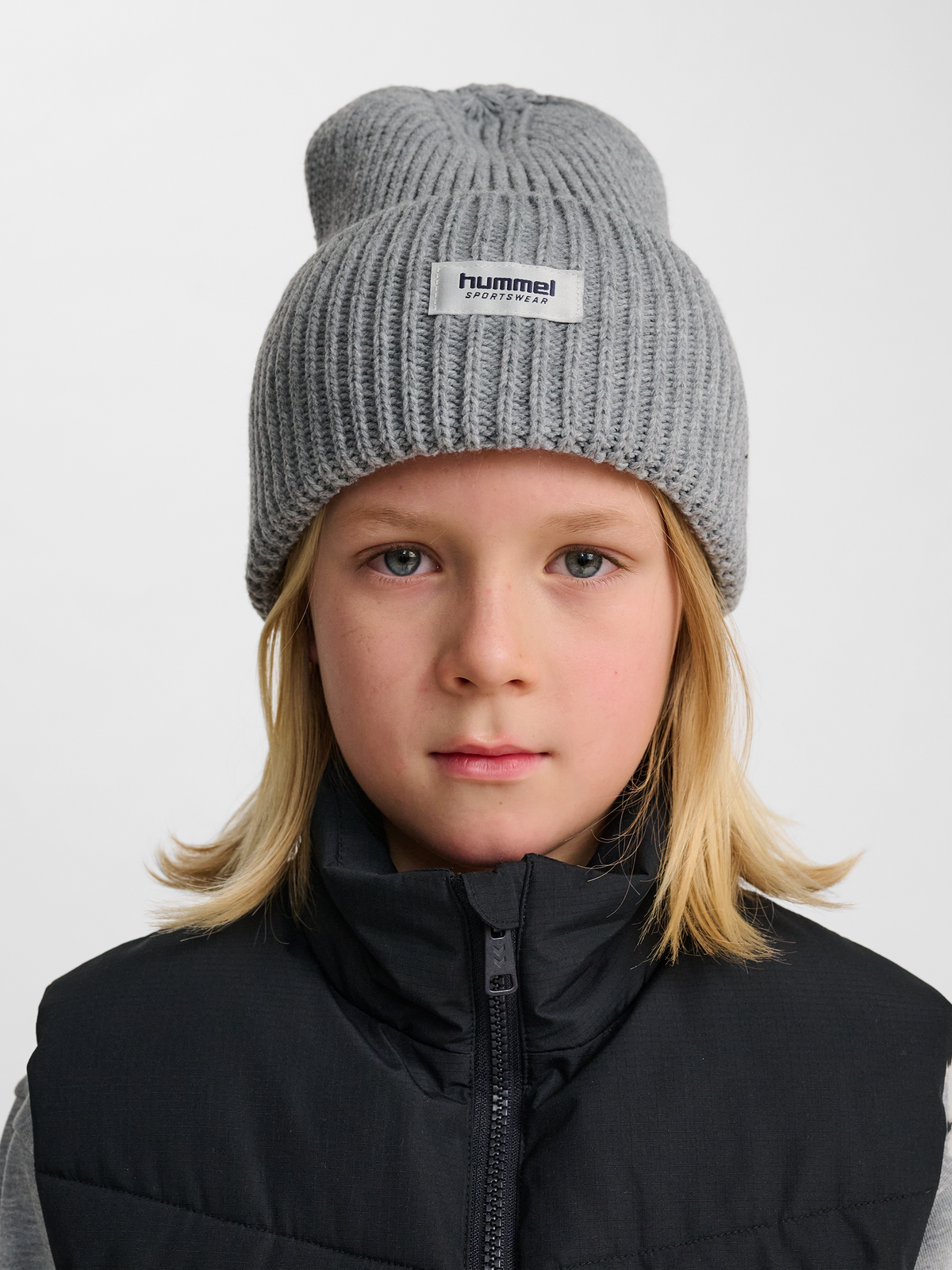 hummel Jr Heavy Rib Knit Beanie Grey Melange