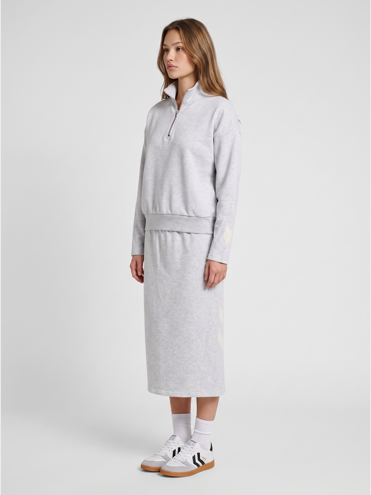 hummel I-D Zip Polo Sweatshirt Light Grey Melange