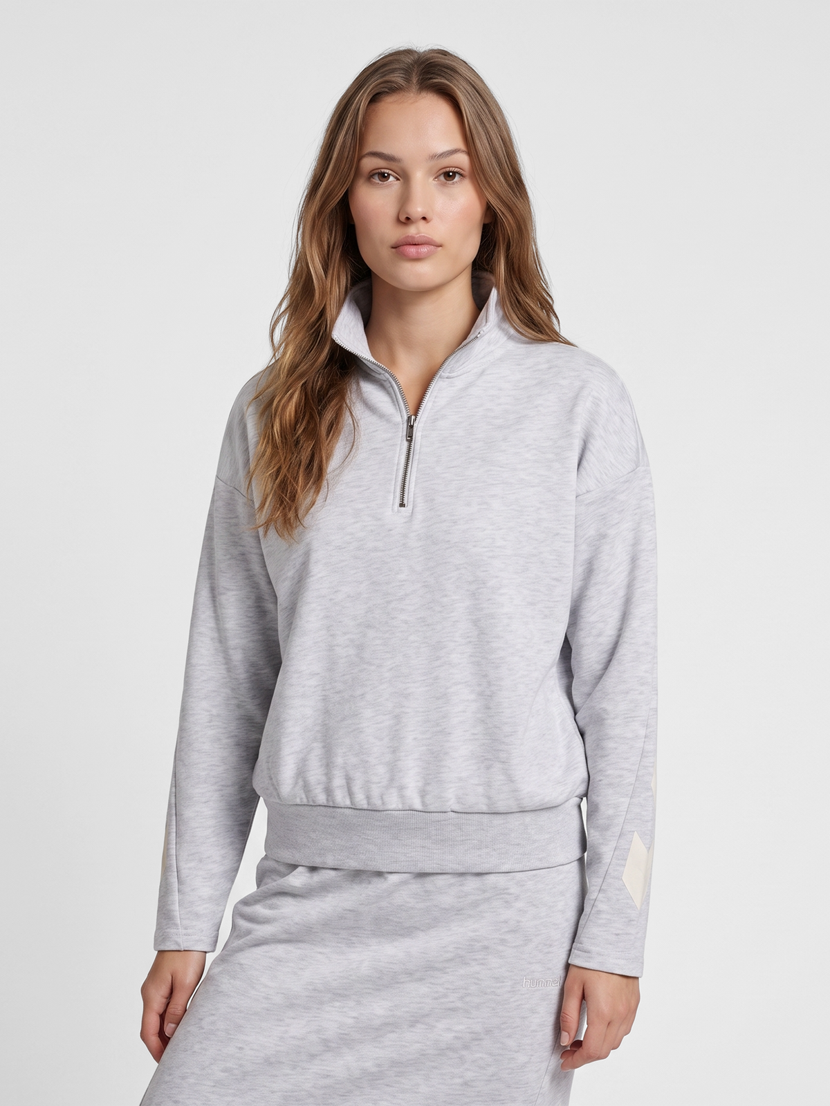 hummel I-D Zip Polo Sweatshirt Light Grey Melange