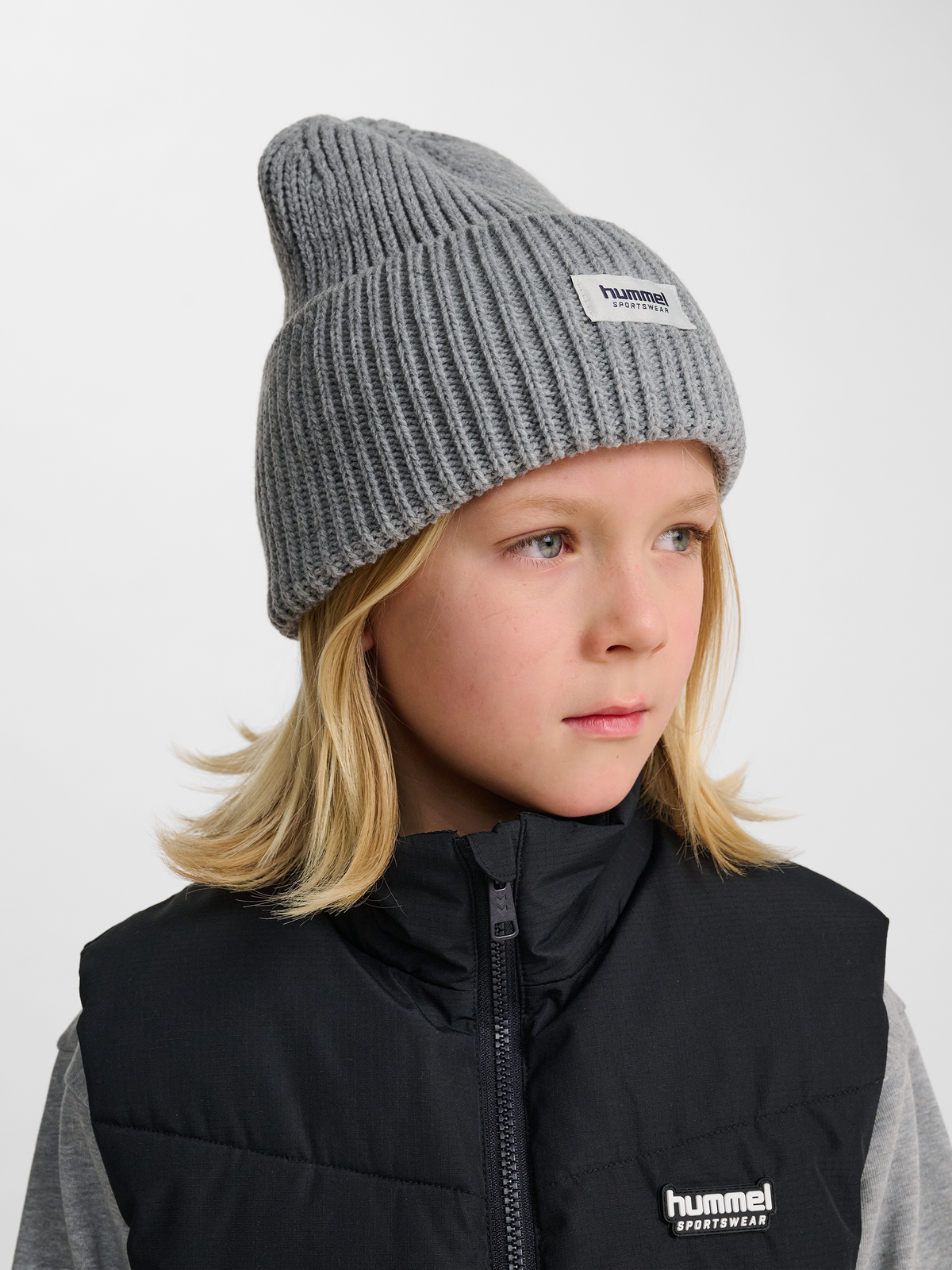 hummel Jr Heavy Rib Knit Beanie Grey Melange