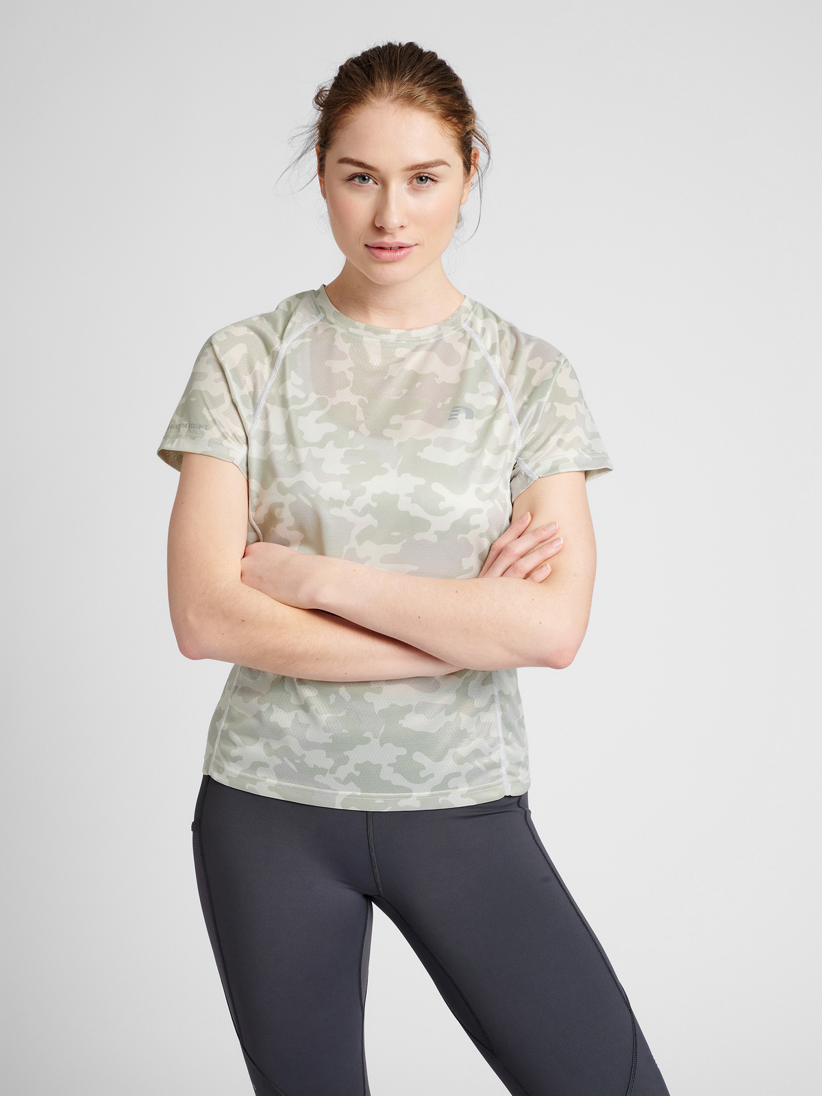 Newline Women Running T-shirt S/S Oyster Mushroom Aop