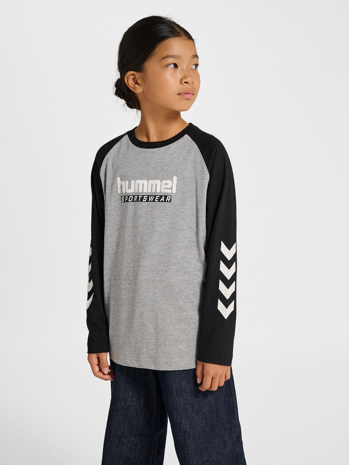 hummel Jr Logo T-shirt L/S Grey Melange
