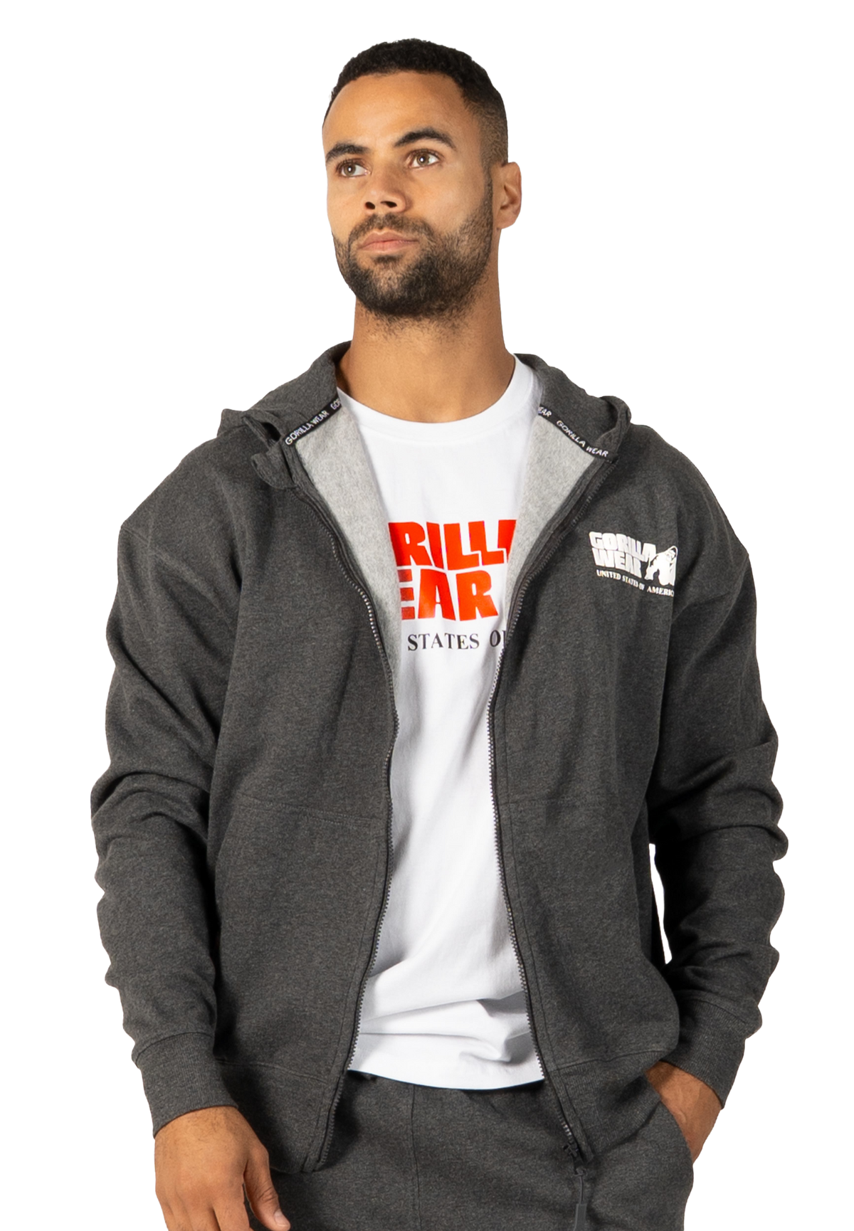 Gorilla Wear Classic Oversized Zipped Hoodie, dark grey melange