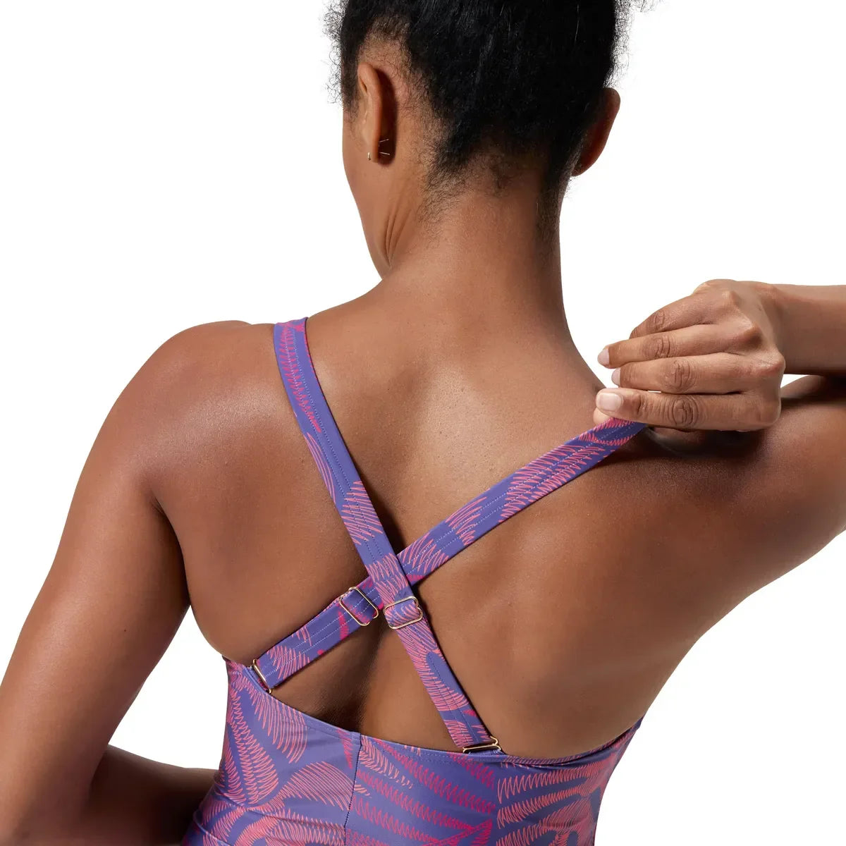 Speedo Womens Shaping Printed V Neck 1 Piece Blue