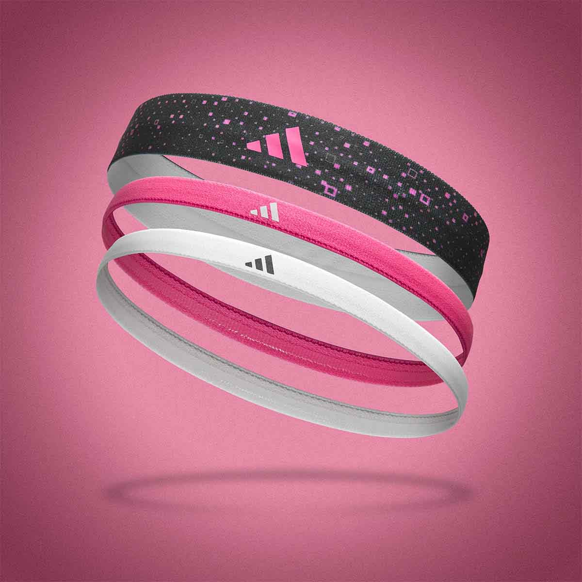 Adidas Hairbands - Set of 3 (Graph) Lucid Pink/White/Black