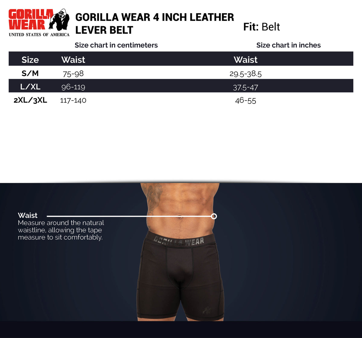 Gorilla Wear 4 Inch Powerlifting Lever Belt, black