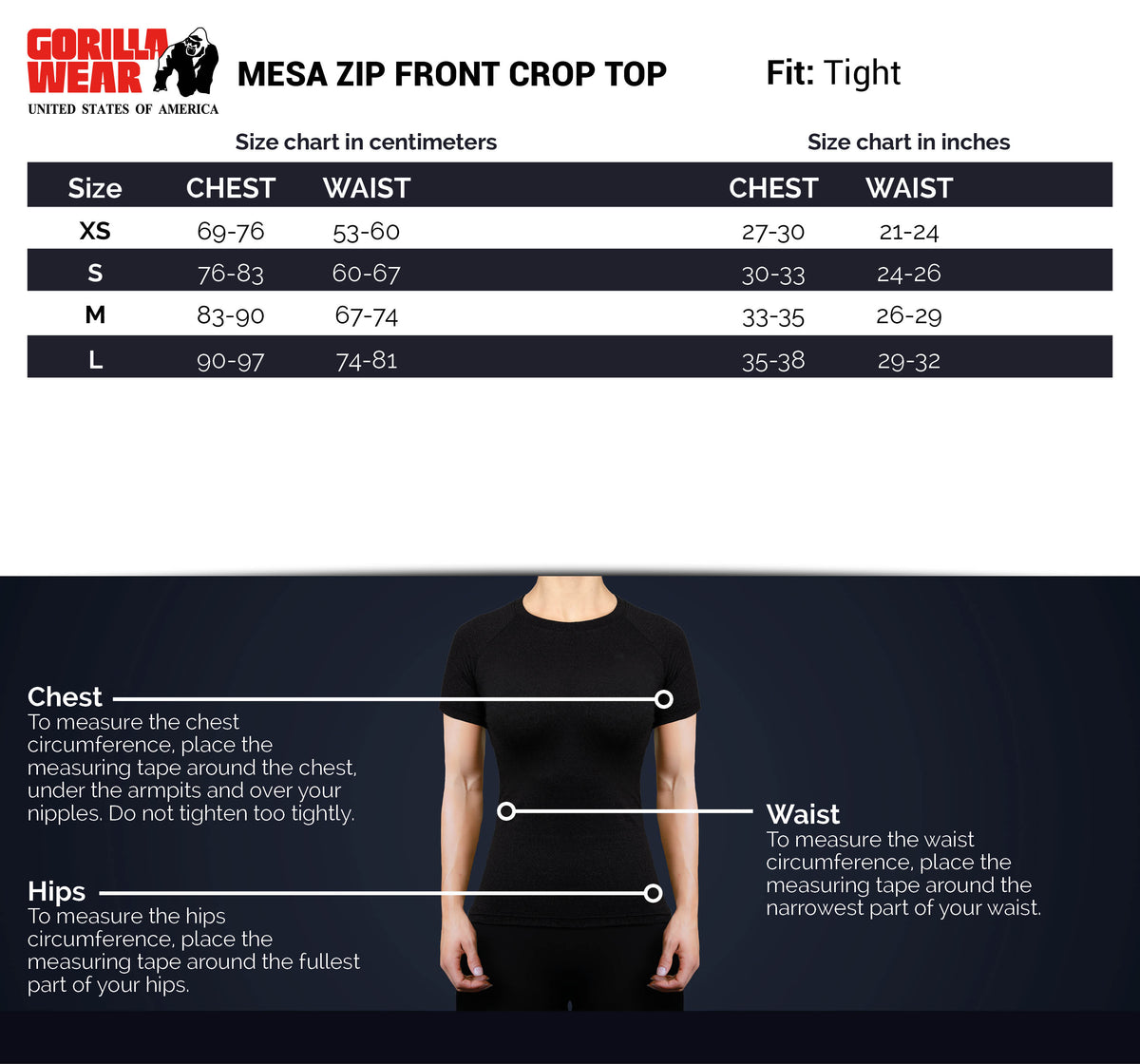 Gorilla Wear Mesa Zip Front Crop Top, black