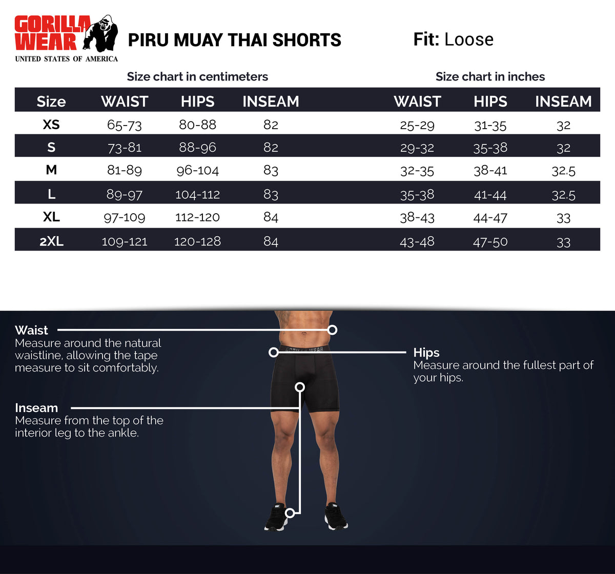 Gorilla Wear Piru Muay Thai Shorts, black